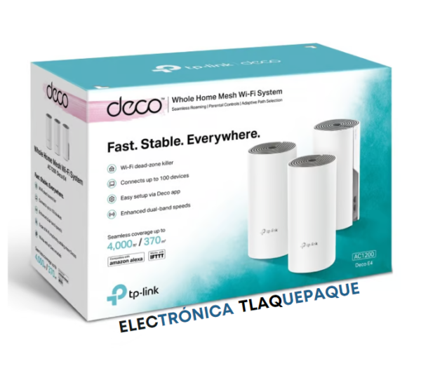 SISTEMA Wi-Fi MESH TP-LINK DECO E4 (3 Pack) Ac1200, 802.11ac, 2 ANTENAS INTERNAS
