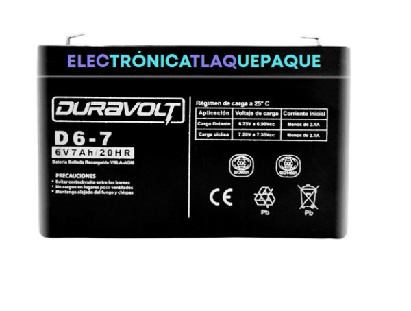 BATERÍA SELLADA D6-7 DURAVOLT VRLA AGM (6 V 7 Ah)