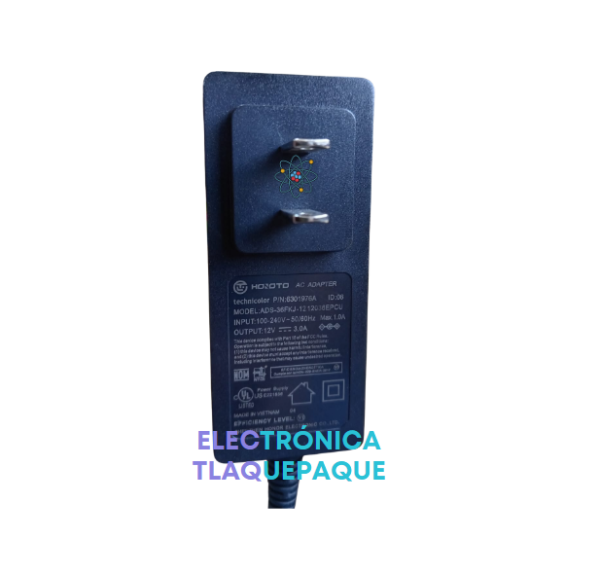 ADAPTADOR DE VOLTAJE 12V-3.0 AMP / MARCA TECHNICOLOR, PLUG 2.1mm