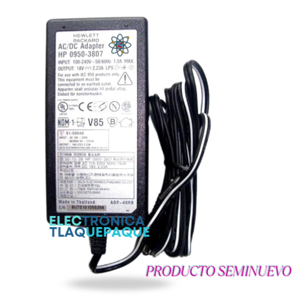 ADAPTADOR DE VOLTAJE, MARCA (HP) 18V-2.23AMP / PLUG 2.1mm / MODELO HP-0950-3807
