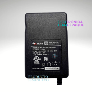 ADAPTADOR DE VOLTAJE 12V-2.0 AMP / MARCA MUHLE, PLUG 1.7mm ESCUADRA / MODELO: MHL338201-24U12020X