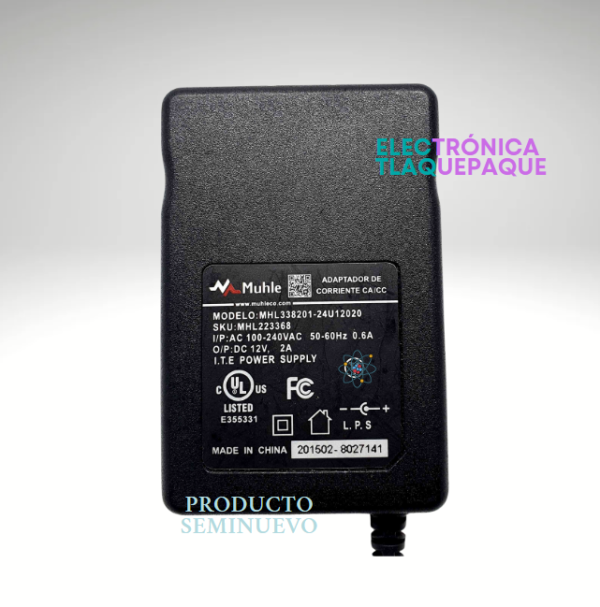 ADAPTADOR DE VOLTAJE 12V-2.0 AMP / MARCA MUHLE, PLUG 1.7mm ESCUADRA / MODELO: MHL338201-24U12020X