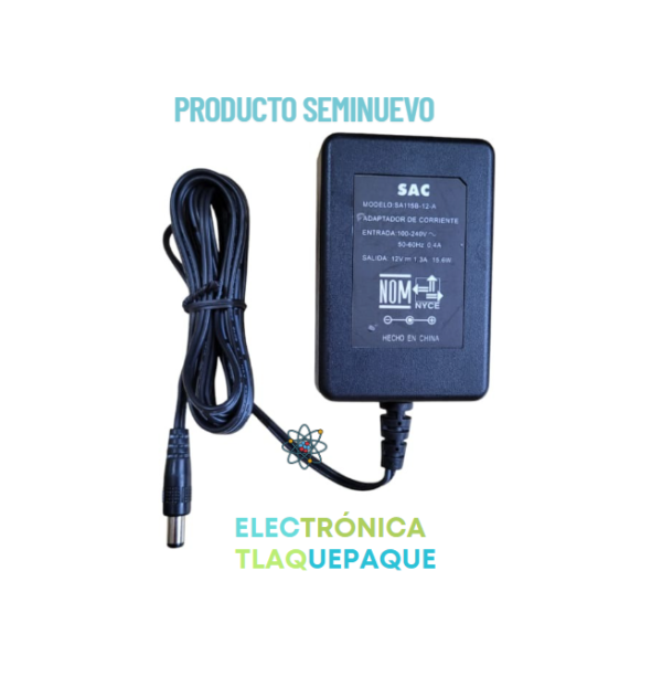 ADAPTADOR DE CORRIENTE 12V – 1.3 AMP, MARCA SAC / CONECTOR 2.1mm / MODELO. SA115B-12-A