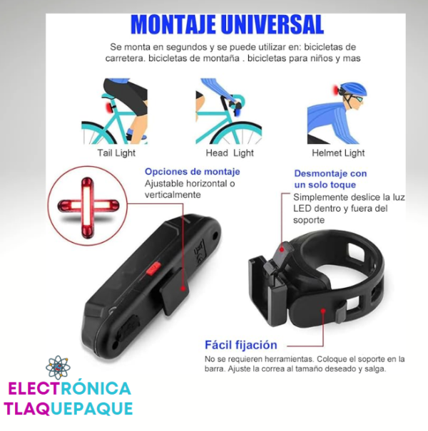 JUEGO DE LUZ TRASERA RECARGABLE para BICICLETA, LUZ DESTELLO de SEGURIDAD con 5 Modos de ILUMINACIÓN / MODELO. IXP5 - Image 3
