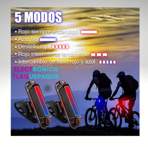 JUEGO DE LUZ TRASERA RECARGABLE para BICICLETA, LUZ DESTELLO de SEGURIDAD con 5 Modos de ILUMINACIÓN / MODELO. IXP5 - Image 4