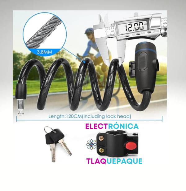 CABLE CANDADO FLEXIBLE, KEVOSOK, CANDADO para BICICLETA ANTIRROBO, CON LLAVE, 120cm // MODELO. 46MLKQ - Image 5