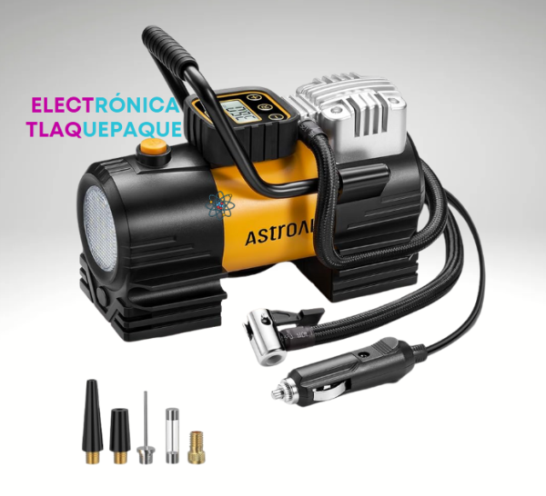 COMPRESOR DE AIRE PORTÁTIL , para AUTO 12V, MOTO (Hasta 150 PSI) con LAMPARA 12 LED´S Super Brillante