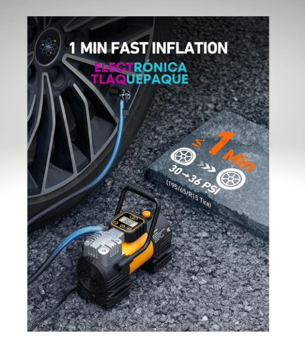 COMPRESOR DE AIRE PORTÁTIL , para AUTO 12V, MOTO (Hasta 150 PSI) con LAMPARA 12 LED´S Super Brillante - Image 2