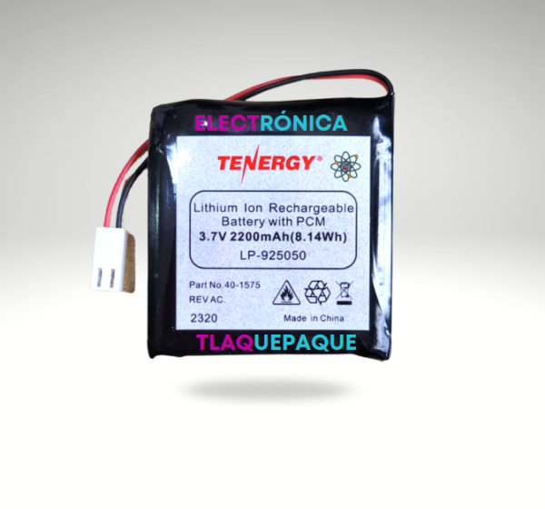 BATERIA RECARGABLE de IONES DE LITIO, MARCA TENERGY / 3.7V – 2200 mAh / Modelo. LP-925050.