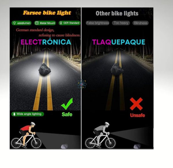 LUCES LED para BICICLETA SUPERBRILLANTE, RECARGABLE, IMPERMEABLE (HAZ ALTO & BAJO) / MODELO. EOS640 - Image 2