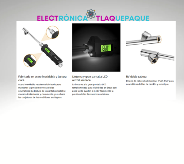 MANÓMETRO DIGITAL de PRESIÓN DE AIRE con DOBLE ROSCA, con LUZ, (230PSI) - Image 5