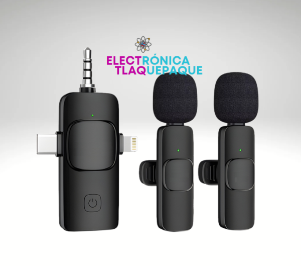 MICRÓFONO INALAMBRICO LAVALIER 2.4G 3 Entradas 3.5mm, Tipo C y Lighting (IPHONE) con REDUCCIÓN de RUIDO / MODELO. MI3C