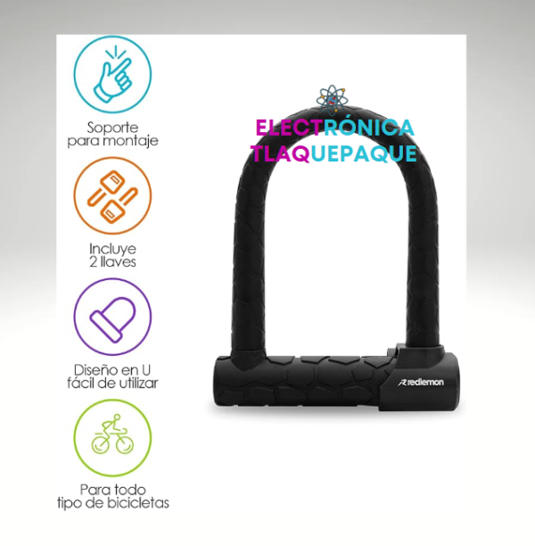 CANDADO para BICICLETA REFORZADO "U" con MECANISMO de DOBLE PERNO, RESISTENTE AL AGUA Y CLIMAS EXTREMOS, HASTA 10 Toneladas Métricas de Fuerza - Image 2