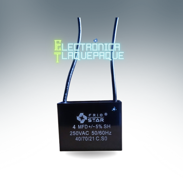 CAPACITOR CUADRADO para VENTILADOR 4MFD +/-5% SH 370VAC / 50/60Hz / MODELO. CAPV42C