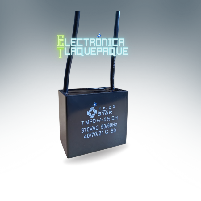CAPACITOR CUADRADO para VENTILADOR 7MFD +/-5% SH 370VAC / 50/60Hz / MODELO. CAPV72C