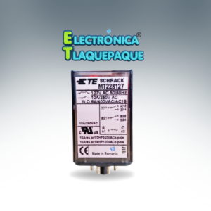 RELEVADOR ELECTROMECÁNICO INDUSTRIAL SCHRACK, 127V DC, 8 PINES (Base Octal), 10A, 2 POLOS (DPDT) / MODELO.  MT228127
