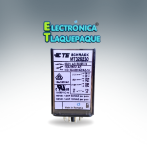 RELEVADOR ELECTROMECÁNICO INDUSTRIAL SCHRACK, 230V DC, 11 PINES (Base Octal), 10A, 2 POLOS (DPDT) / MODELO. MT326230